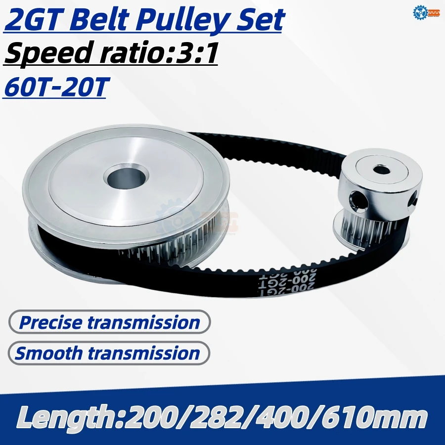 

60T 20Teeth 2GT Timing Belt Pulley Set Tensioning Wheel Belt Width 6mm Bore 3~12mm Reduction 3:1 Synchronous Pulley Belt Kit