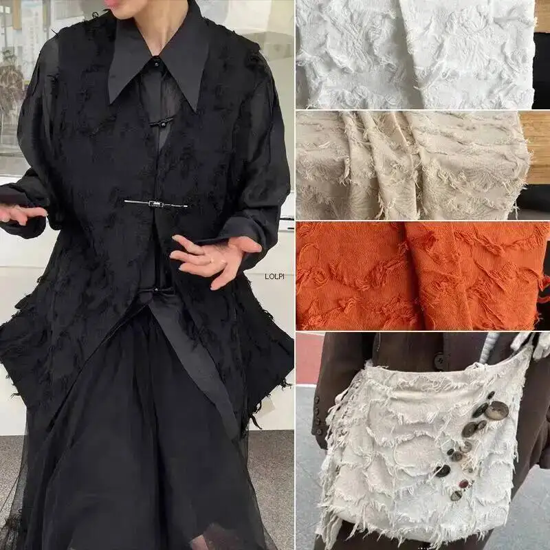Cotton Linen Tassel Bag DIY Fabric Linen Jacquard Hidden Flower Hand-Cut Flower Coat Dress Designer Fabric
