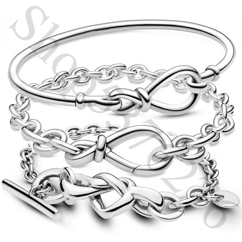 

Authentic 925 Sterling Silver Infinity Knot & Knotted Heart Fashion Bangle / Bracelet Fit Women Bead Charm Gift DIY Jewelry