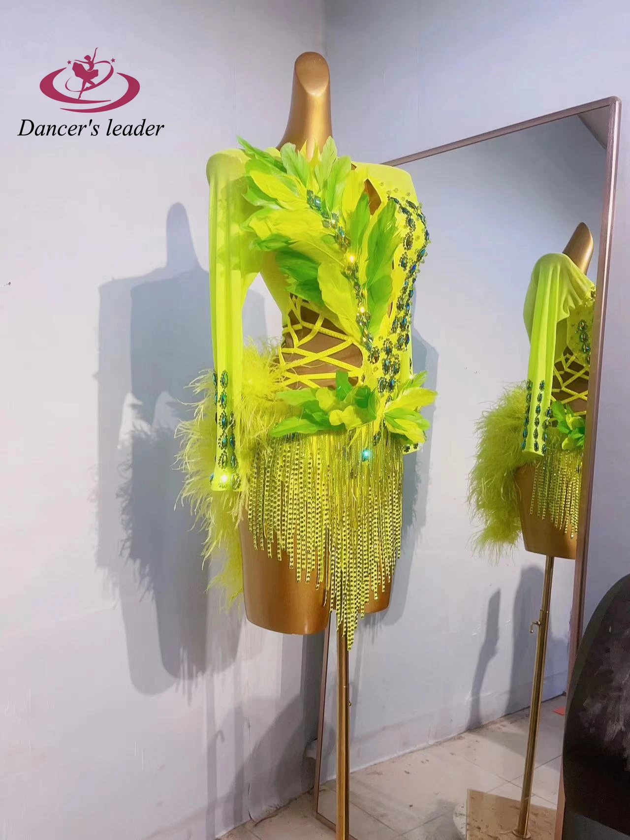 Vestido personalizado de duas cores para mulheres, fantasia de desempenho high-end para dança latina, samba artístico e strass