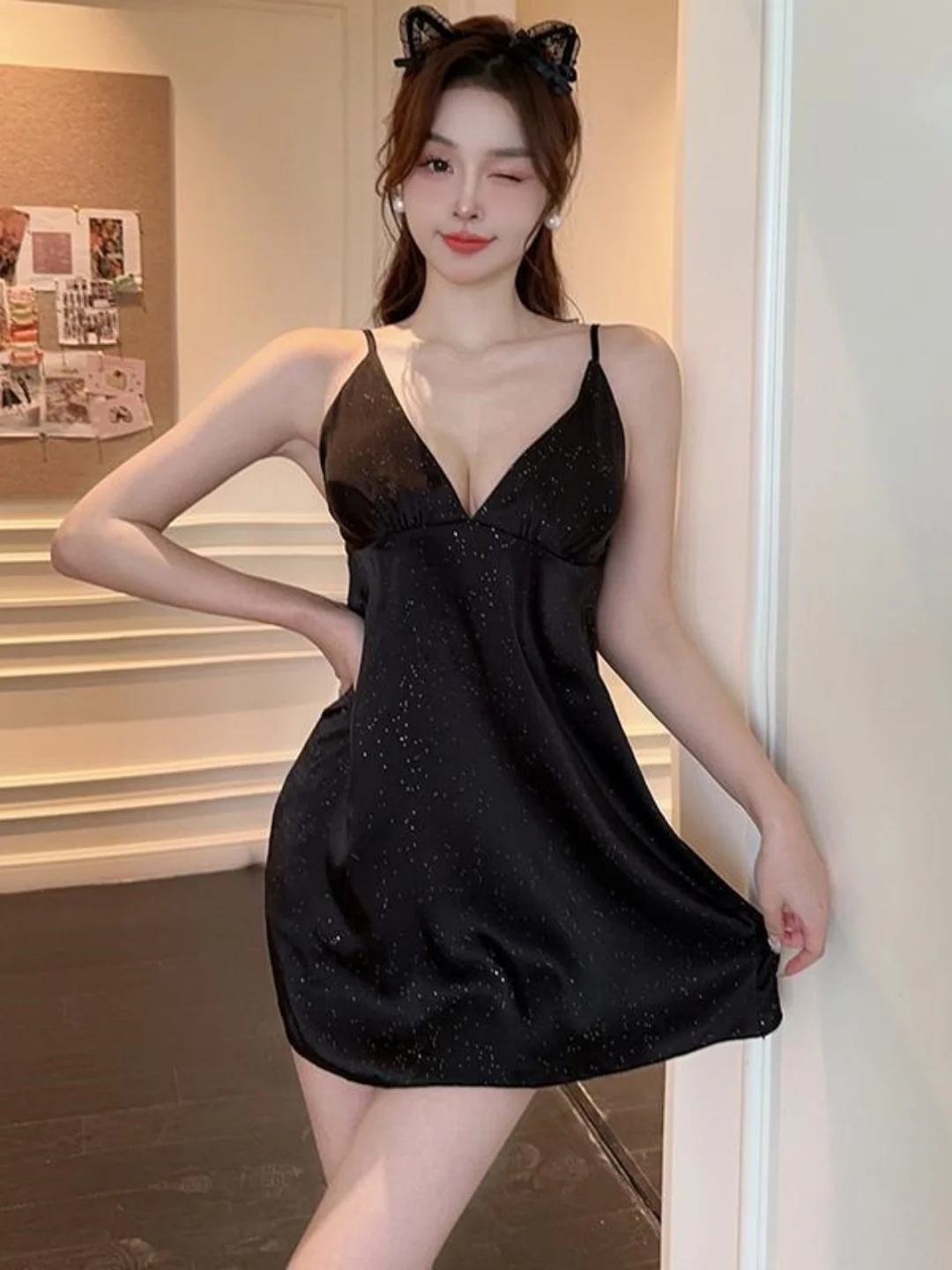 

Sequin Design V-Neck Oversized Comfortable Sleeveless Summer Home Clothes Nightgown Youth Casual Summer Thin Materi...