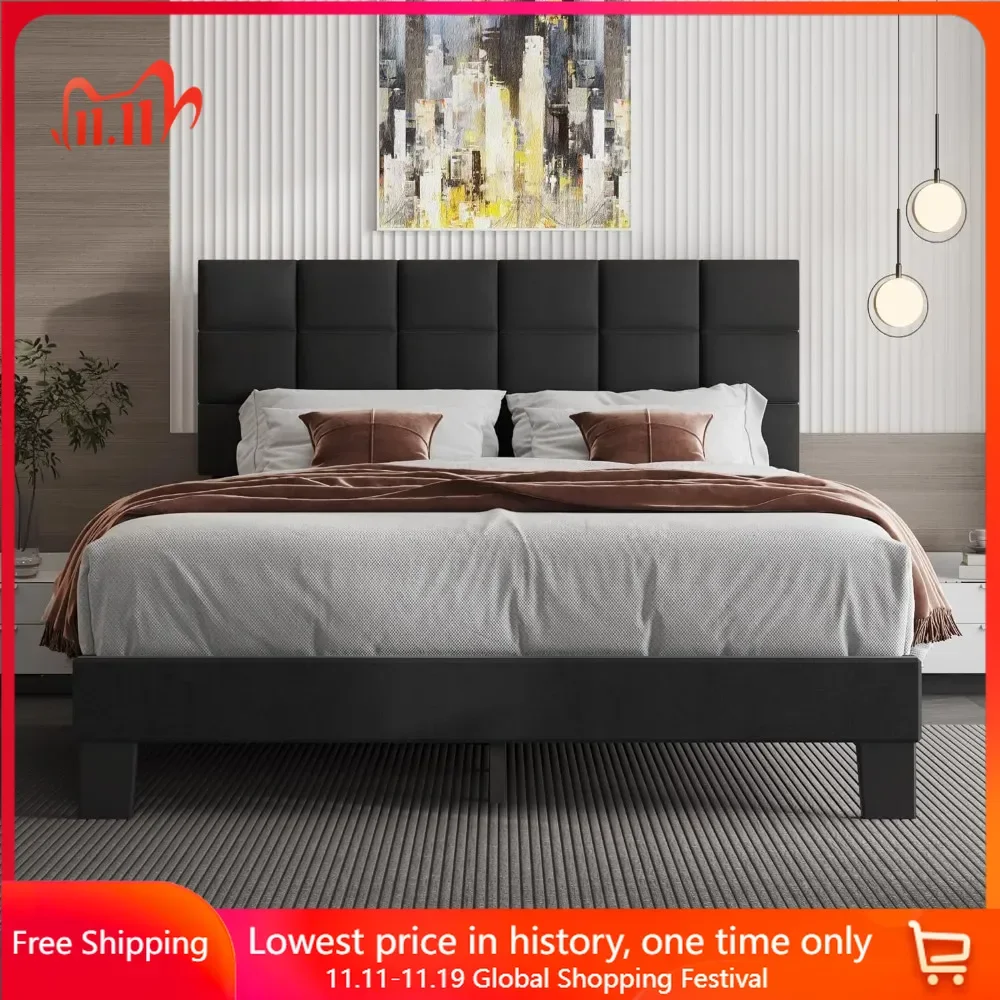 

Queen Size Bed Frame with Headboard, Wood Slats Support, Heavy Duty Feet, Button Tufted Design, Linen Upholstered Bed Frame