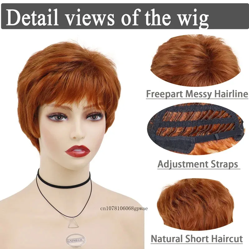 

Natural Pixie Cut with Bangs Women's Short Wig Orange Brown Hair Soft Daily Cosplay Halloween Ladies Use Stylish Mommy Wigs yi;4