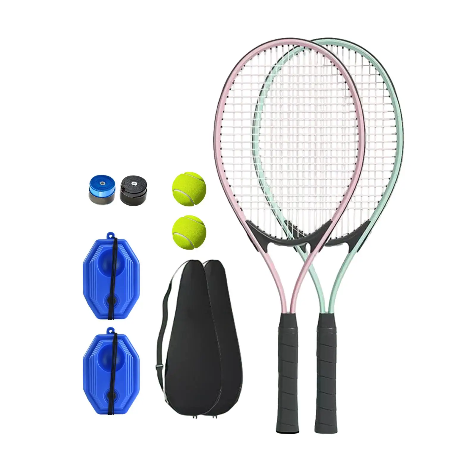 Tennis Trainer Solo Training Equipment Portable with 2 String Balls Backyard Tennis Rebound Train for Adults Beginners Women Men