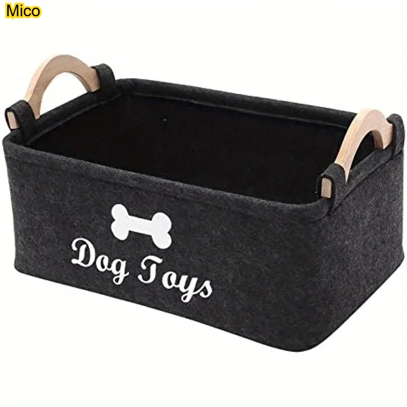 

Wooden handle felt pet storage basket, clothing and toy storage box, home snack and clothing storage box
