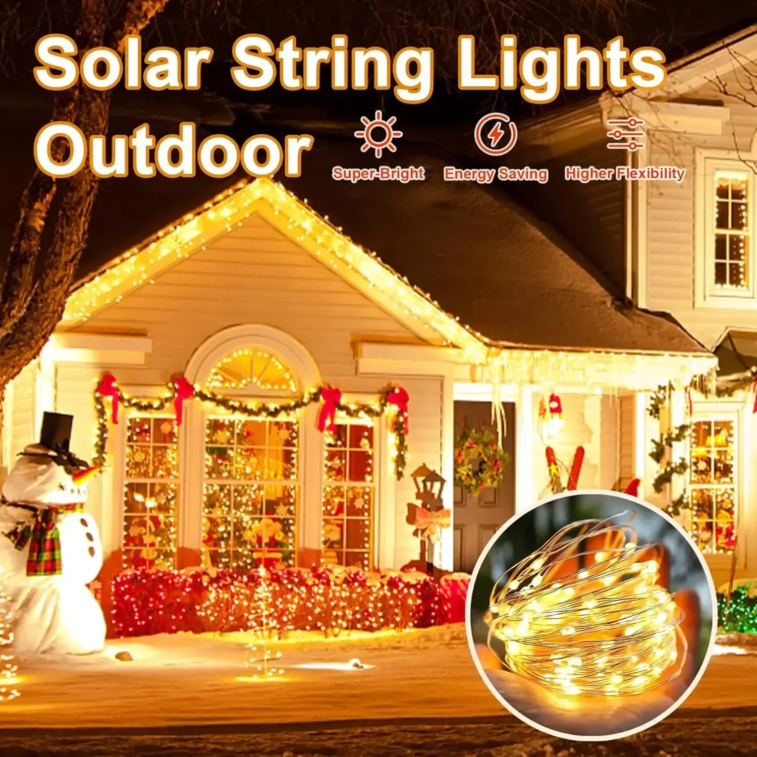 1Pack 300/200 LED Solar String Lights Outdoor Waterproof With 8 Modes Fairy Twinkle Light For Tree Christmas Wedding Party Decor