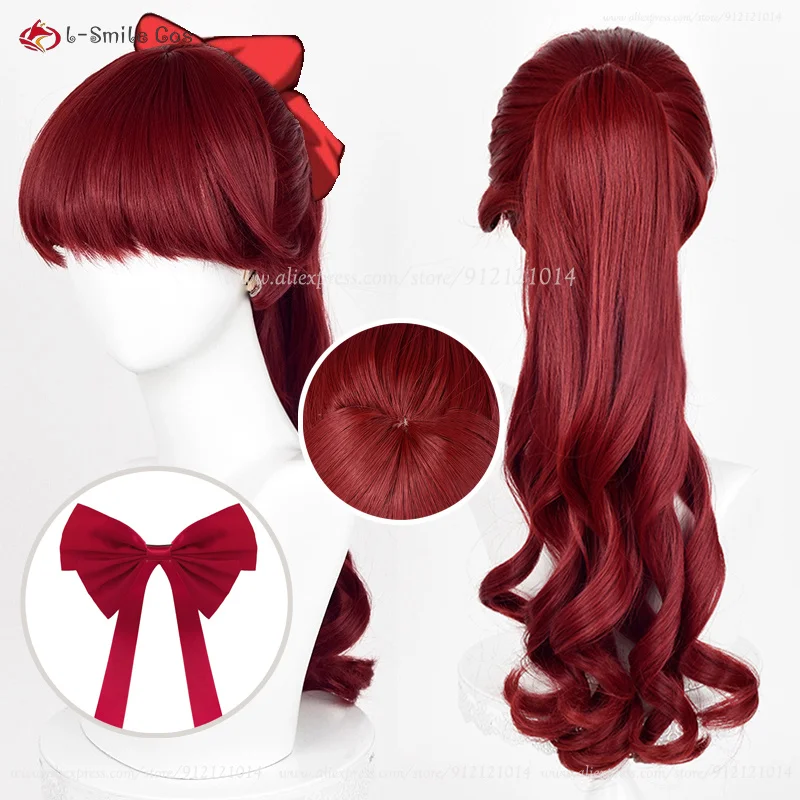 

Yoshizawa Kasumi Cosplay Wig Dark Red Cruly Ponytail Clip Wigs For Women VIOLET Anime Cospaly Wig Heat Resistant Synthetic Hair