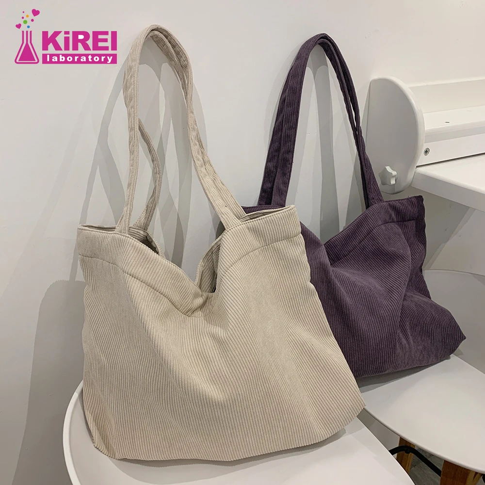 

New Corduroy Bag for Women Shoulder Bags Shopper Girls Handbags Zipper Eco Environmental Storage Large Capacity Winter Tote Bag