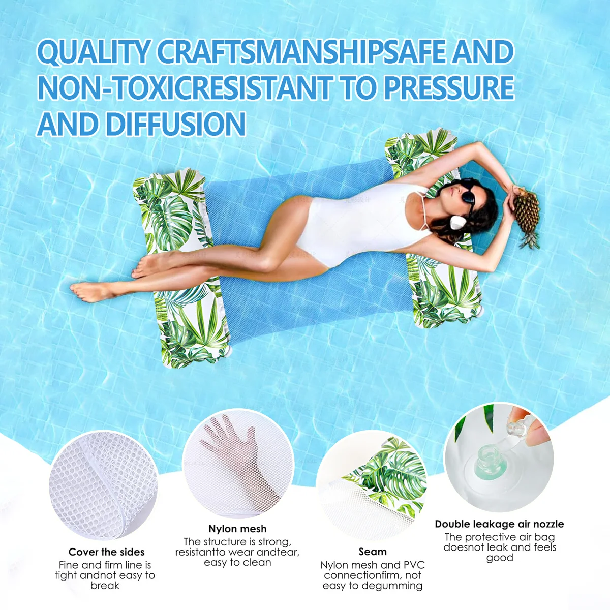 インフレータブルフローティングラフト新しいプールハンモック折りたたみ式新緑の葉ウォータークリップネットラウンジチェアインフレータブルフローティングベッド水泳