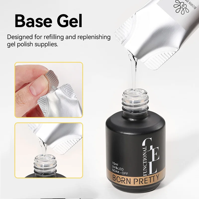 BORN PRETTY 15g Basisgel UV No Wipe Top Coat Gel Nagellack 6 in 1 Nagelkleber Sealer Gel Finish Nail Art Salon Qualität Maniküre