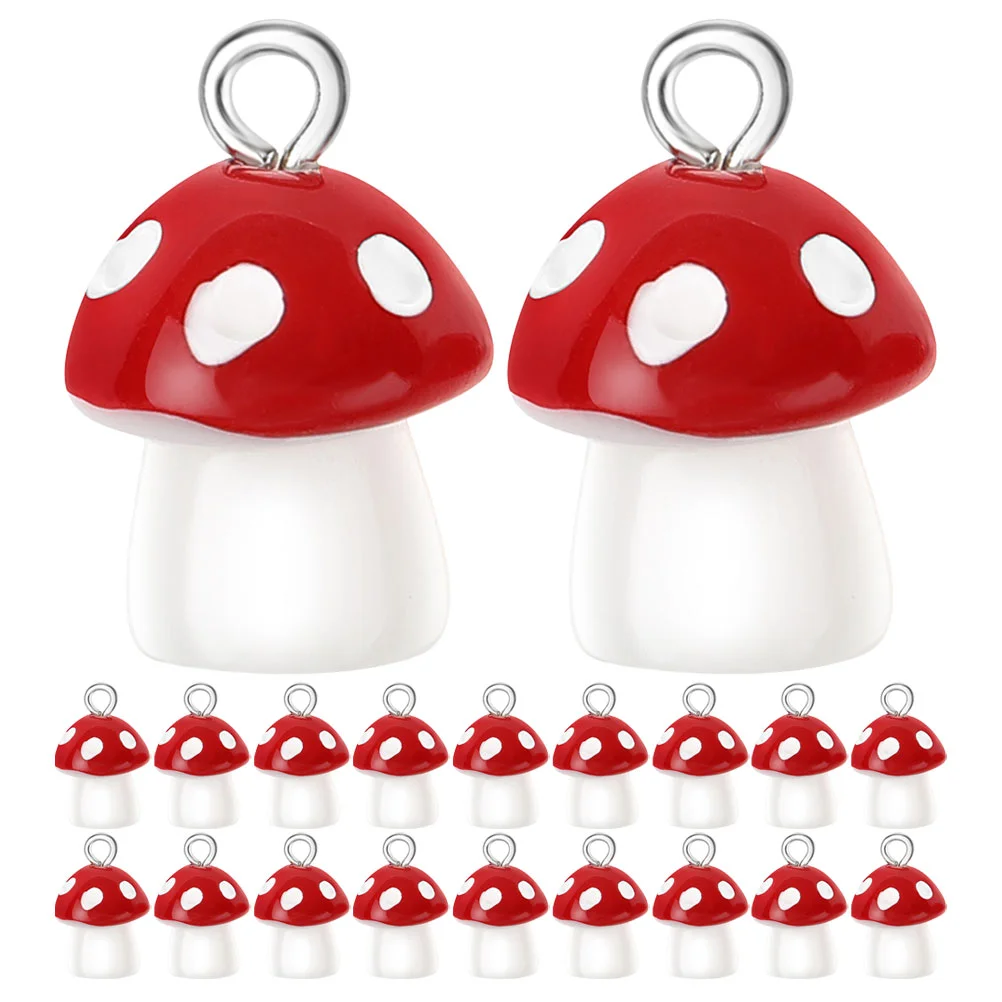 20 Pcs Mushroom Pendant Small Charms Keychain Cartoon Resin for Jewelry Making Earring Necklace