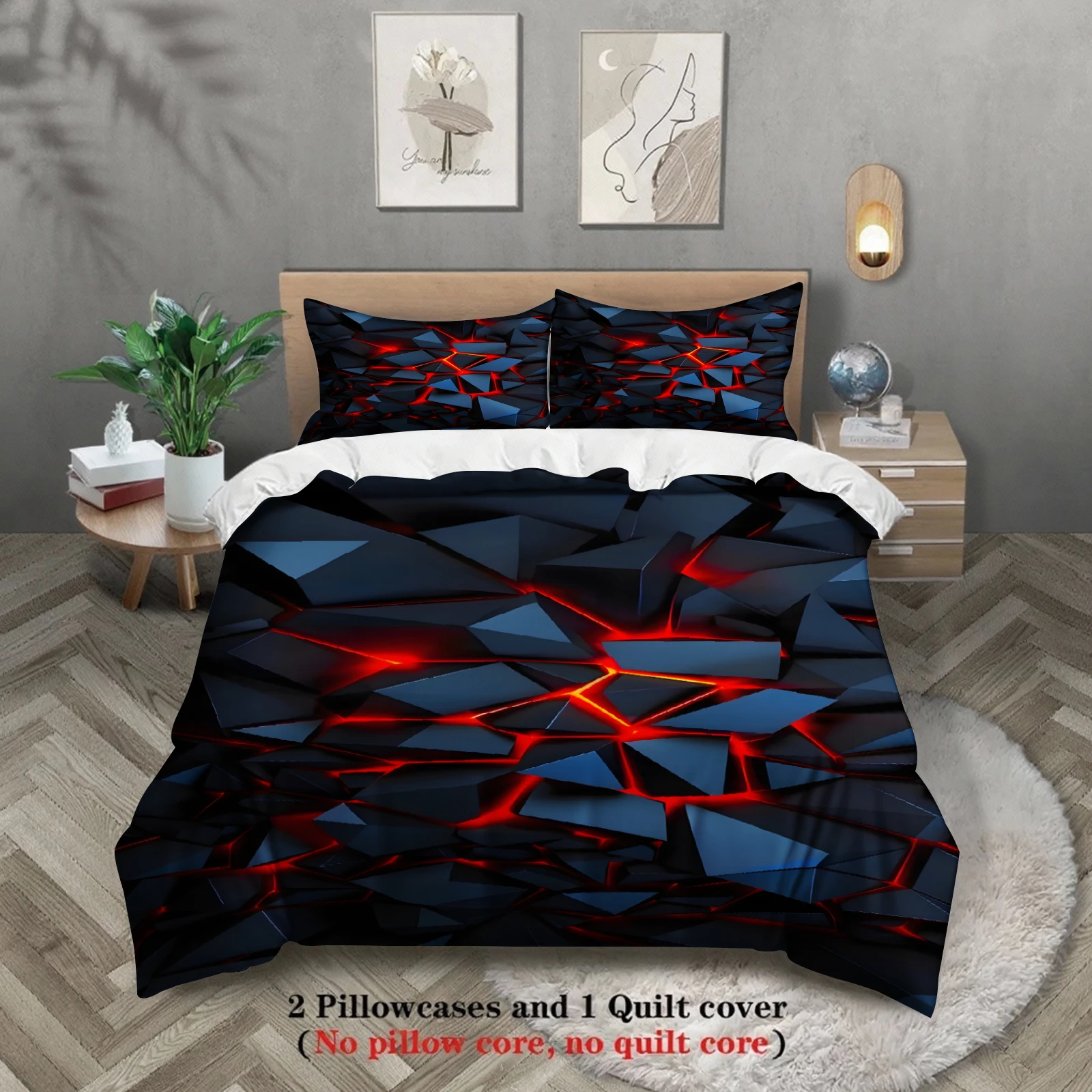 3PCS Duvet Cover Set Visual Geometry Dizziness Digital Printed Duvet Cover With 2 Pillowcases Single Twin Queen Size Bedding Set