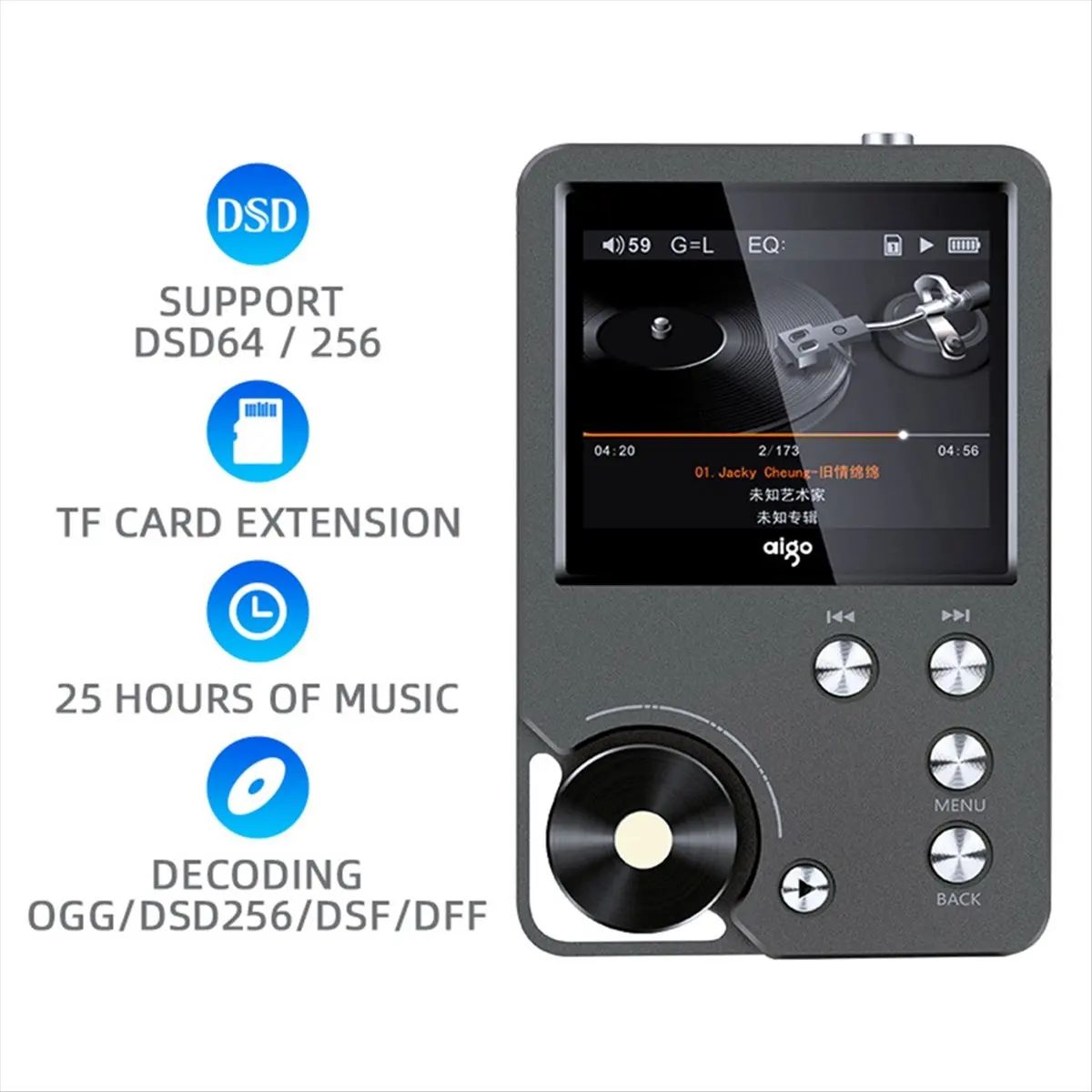 Hi-Fi MP3 Player Lossless DSD High Definition Digital Audio Music Player Sports Expandable Up to 256GB,No Card-A22U