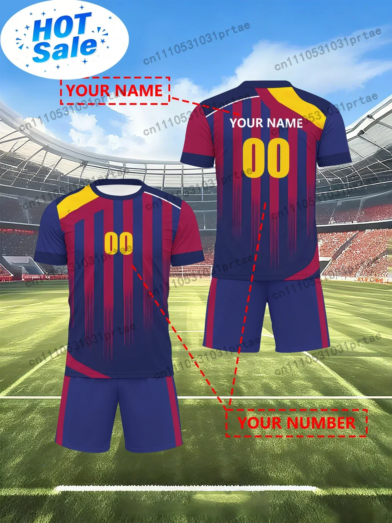 Personalized Soccer Kits Featuring Custom Names And Numbers, Including a Short-Sleeve Top And Shorts in a Two-Piece Set Black