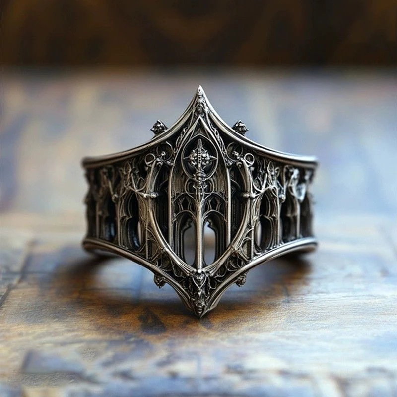 Retro Personality Ancient Silver Color Hollowed-out Relief Crown  Rings For Women Men Halloween Fashion Gothic Jewelry