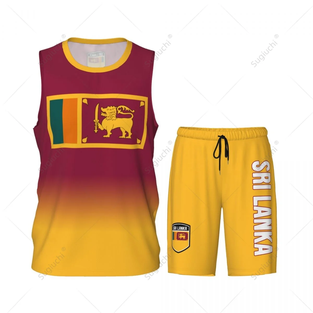 Men Sri Lanka Flag Basketball Jersey Set Mesh Shirt & Pants Sleeveless Exclusive Team-up Custom Name Nunber Unisex