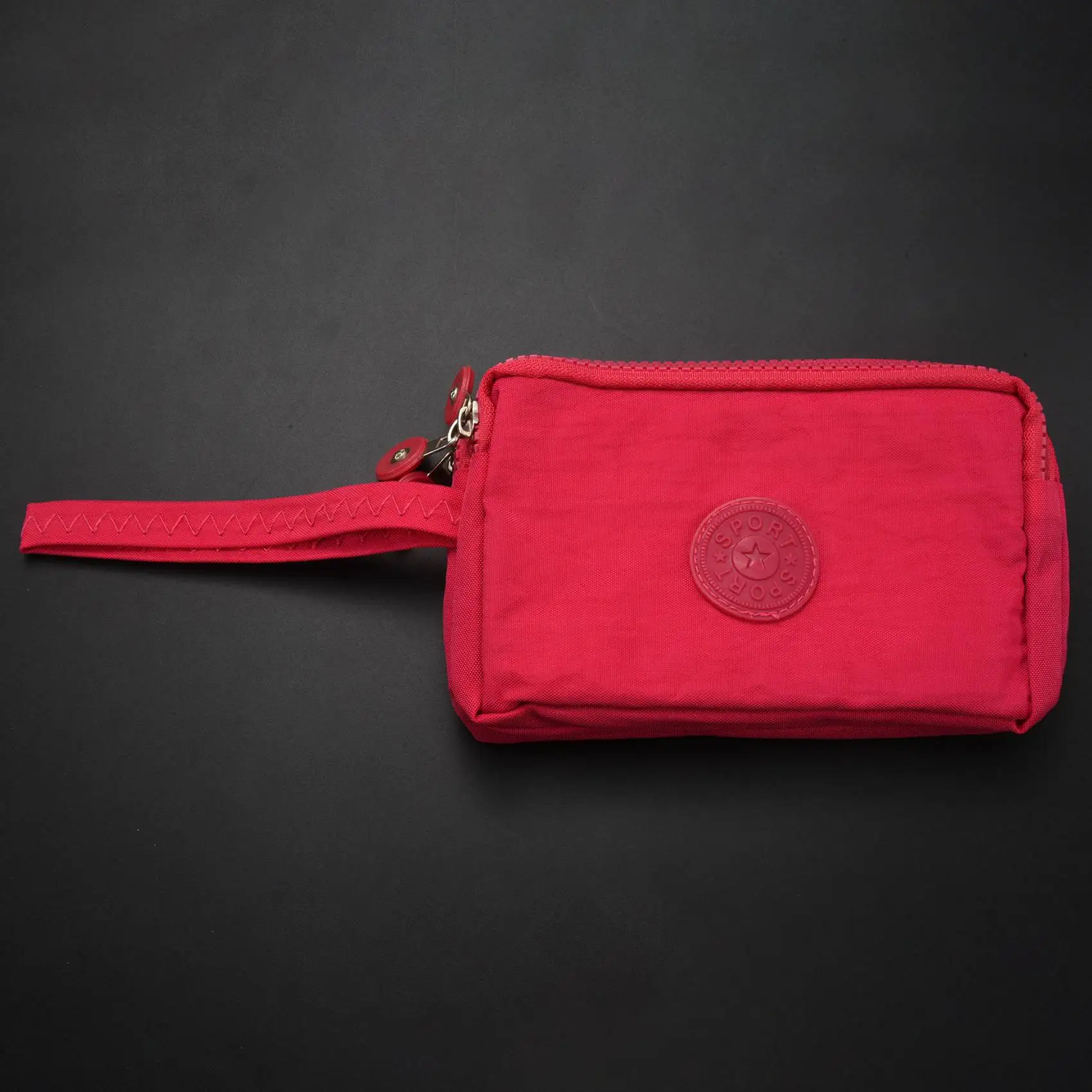 ABQR Portafoglio piccolo da donna Rondella Borsa per telefono in tessuto antirughe Tre cerniere Borsa per trucco portatile Rosa Rossa