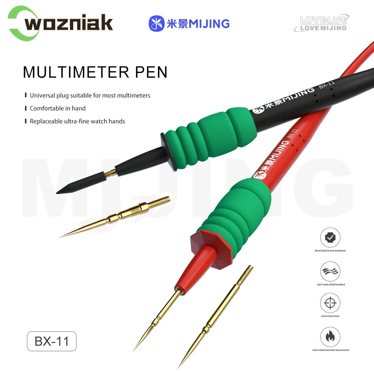 MIJING BX-11 20A 2000V Multimeter Pen Meter Thread Extra Pointed Steel Needle Safe Test Wire With Replaceable Probe Repair Tool