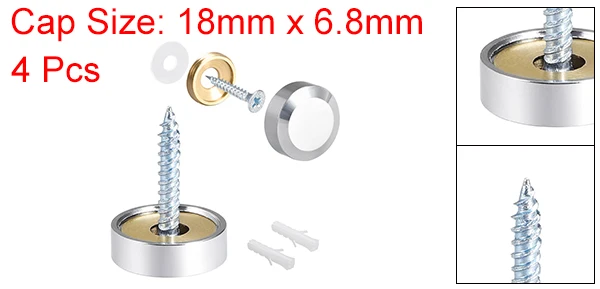Uxcell 2/4/8 Stück 10/12/14/18/22/25mm Spiegelschrauben Dekorative Kappenabdeckung Nägel Poliertes Gold Silber – Detail 29