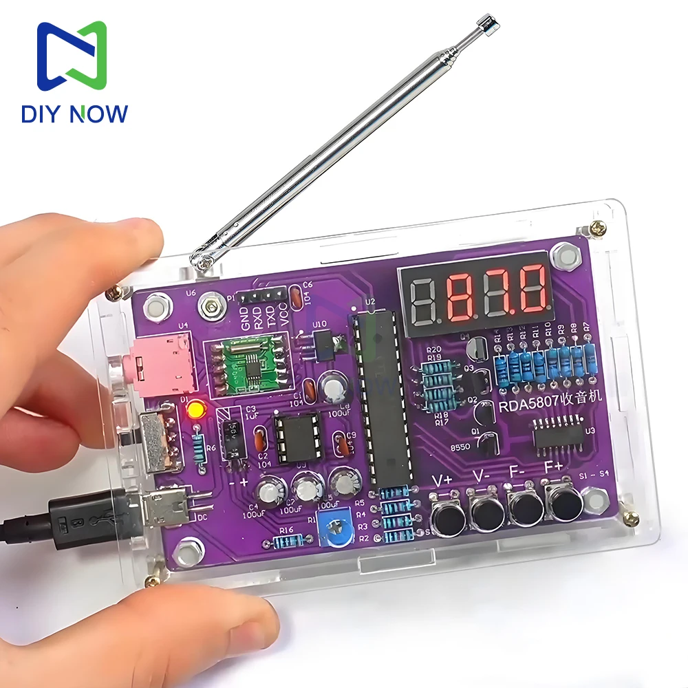 Kit electrónico DIY HU-017B Kit de Radio FM 87-108MHz RDA5807S práctica de soldadura Kit DIY pantalla Digital LED volumen ajustable