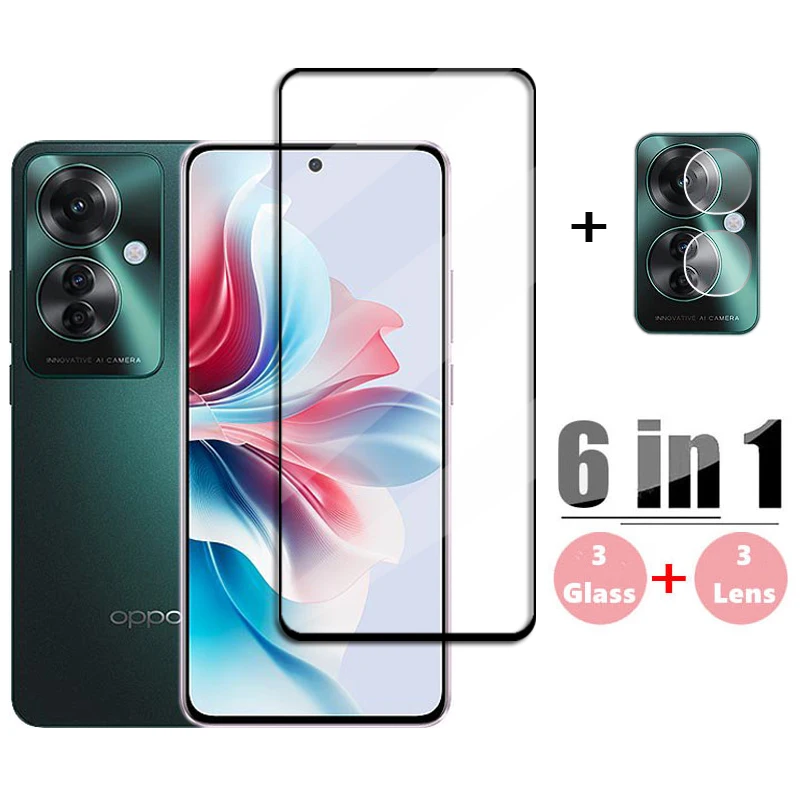 

6in1 Full Cover Glass For OPPO Reno11 F Tempered Glass Reno11 F Screen Protector HD Protective Phone Lens Film For OPPO Reno11 F