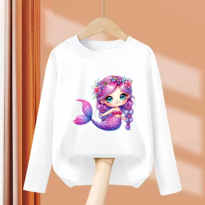 Long Sleeve Fashion Fish Design T-Shirt Printed T Shirt Girls' Summer Clothes Animal Tops T-Shirts Cute Girls Clothing