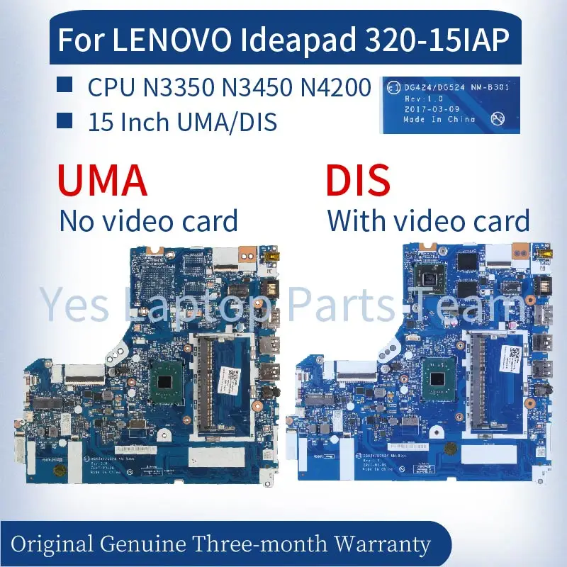 

NM-B301 For LENOVO Ideapad 320-15IAP 15Inch Laptop Mainboard 5B20P20643 5B20P20640 DG424/DG524 UMA/DIS DDR3 Notebook Motherboard