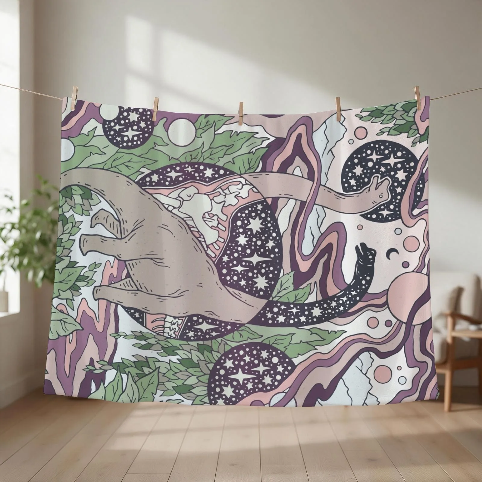 Jurassic Portal | Purple Haze Palette | Dinosaur Science Fiction Art Throw Blanket