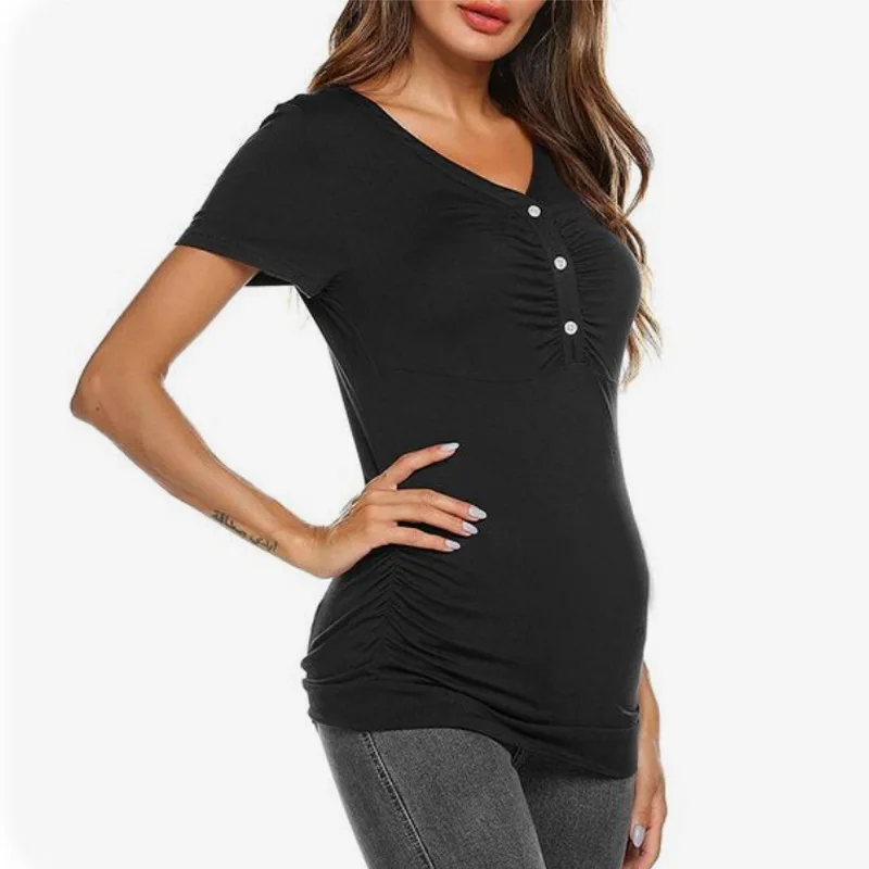 European and American Fashion Short Sleeve Button Maternity Wear Maternity Fashion Short Sleeve Breastfeeding T-Shirt Maternity