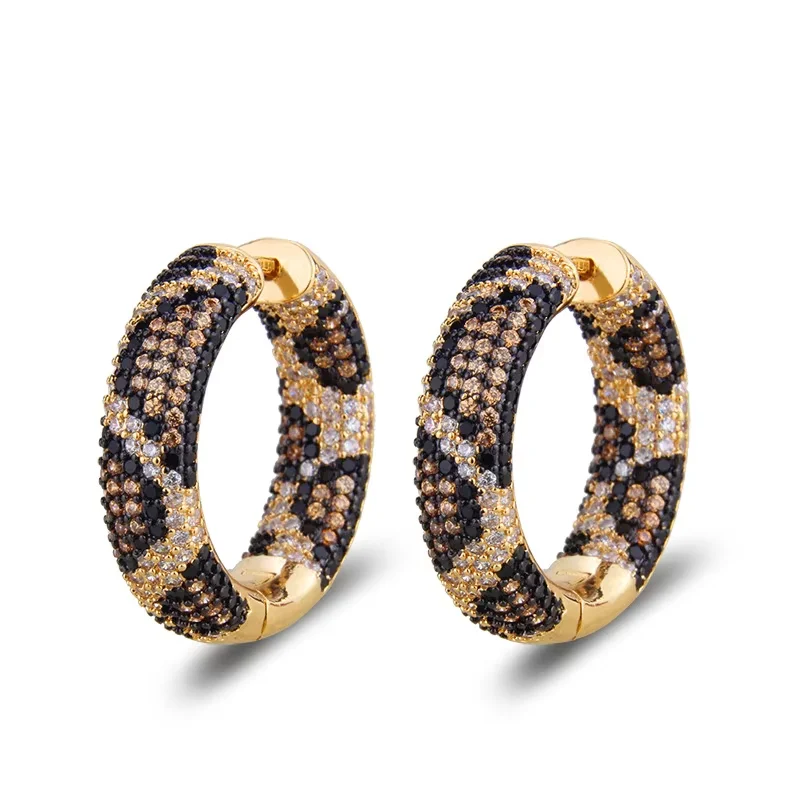 Women's Retro Leopard Python Pattern Zircon Round Hoop Earrings