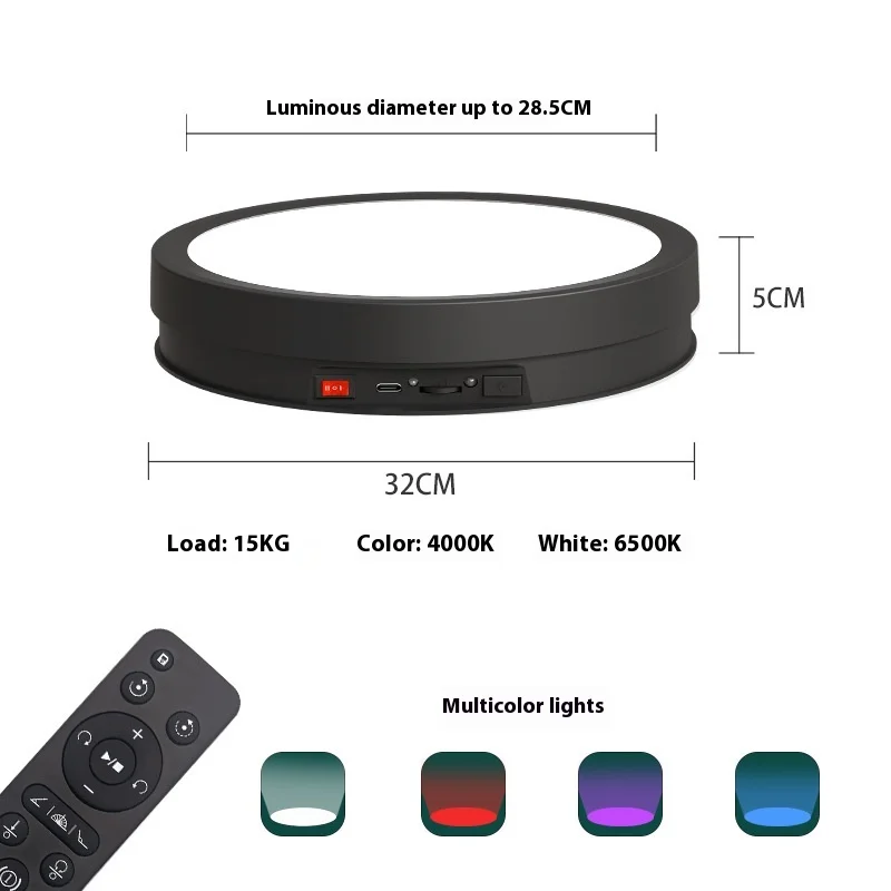 Remote Controll Rotating Photography Turntable /w RGB LED Lighting 42/32/22cm Illuminated Display Platform for Jewelry Cosmetic