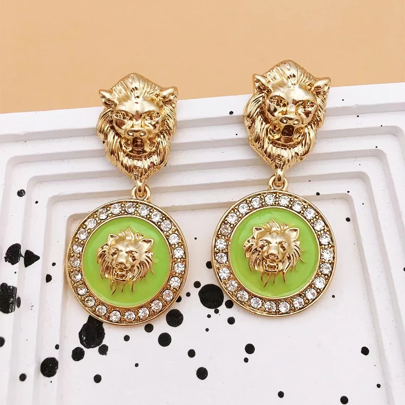 European and American Personality Lion Head Earrings Metal Geometric Exaggerated Punk Retro Female Gothic Ear Jewelry