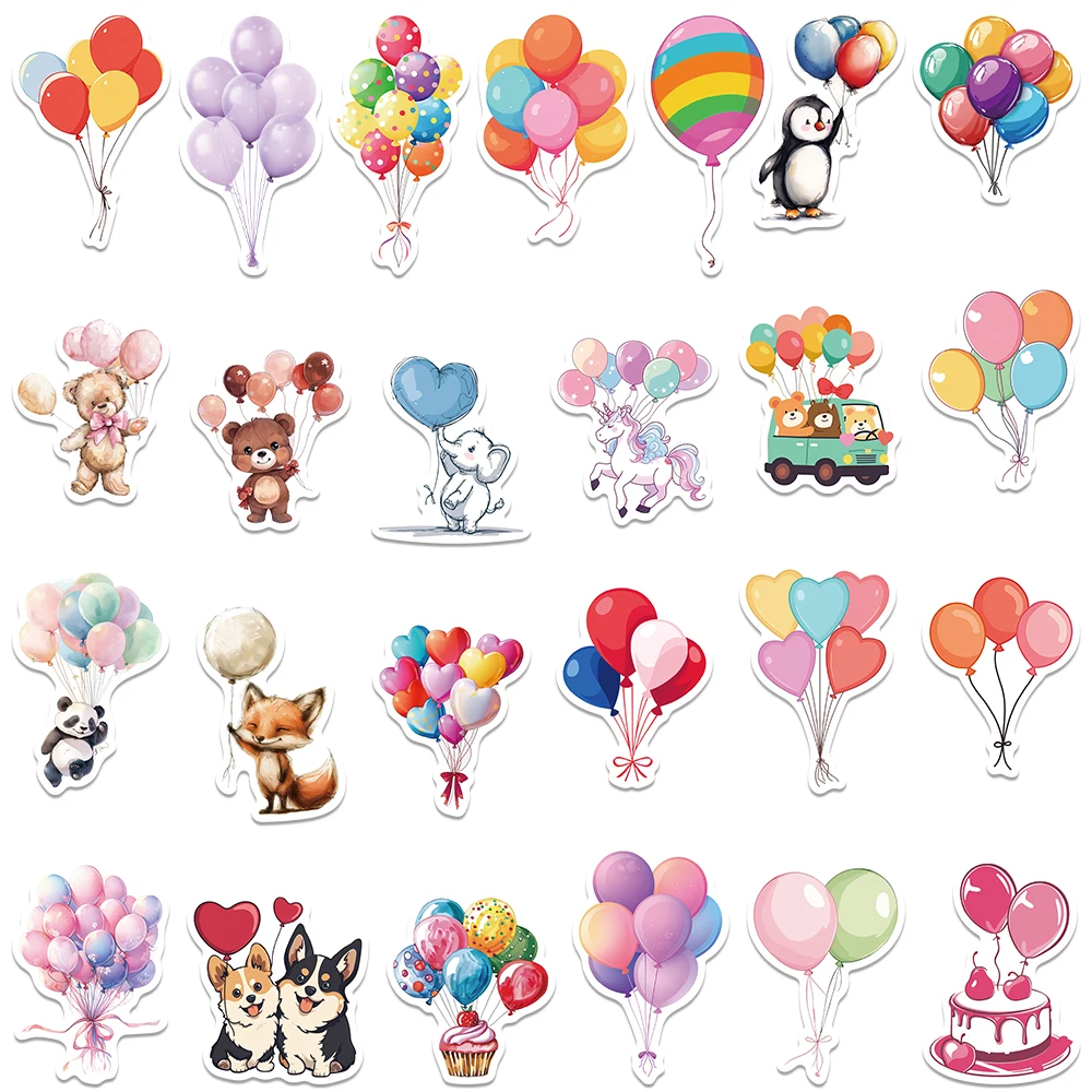 Autocollants de dessin animé mignon pour enfants, ballons colorés, autocollant de bouteille d'eau, bagage, ordinateur portable, vinyle imperméable, décalcomanies de téléphone, 50 pièces