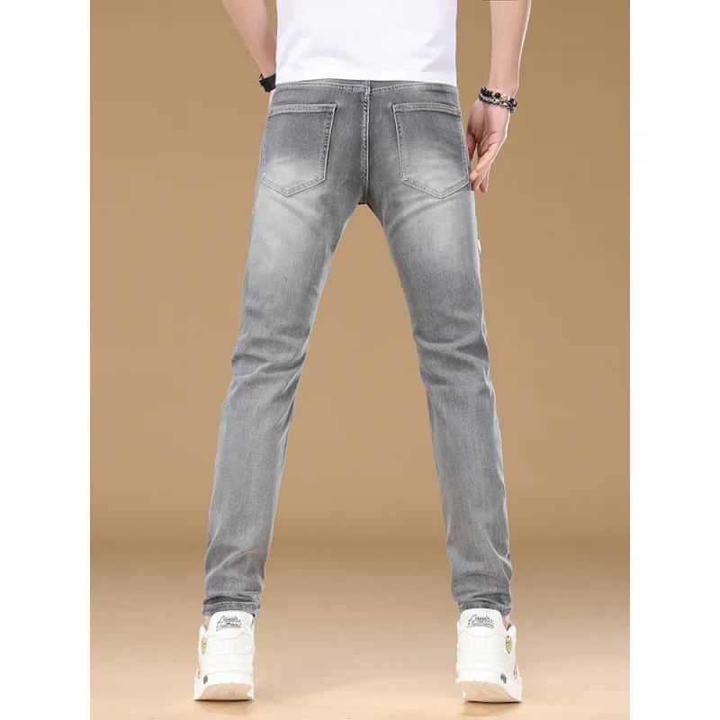 Celana Jeans Motor Pria Musim Semi Gugur 2025 Slim Fit Model Kaki Kecil Trendy Merk Fashion Personalized Panjang