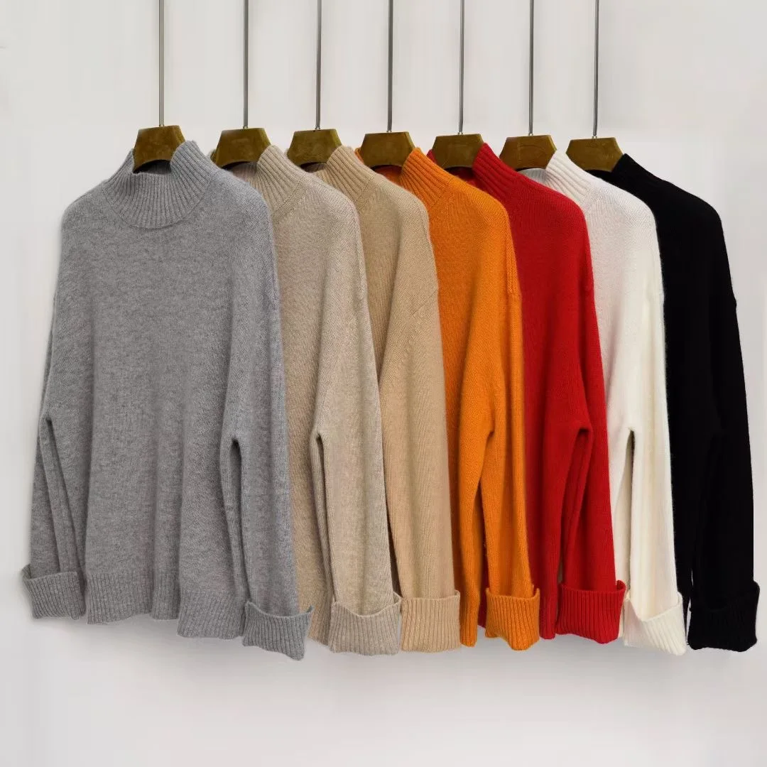 High quality classic winter pure cashmere turtleneck sweater