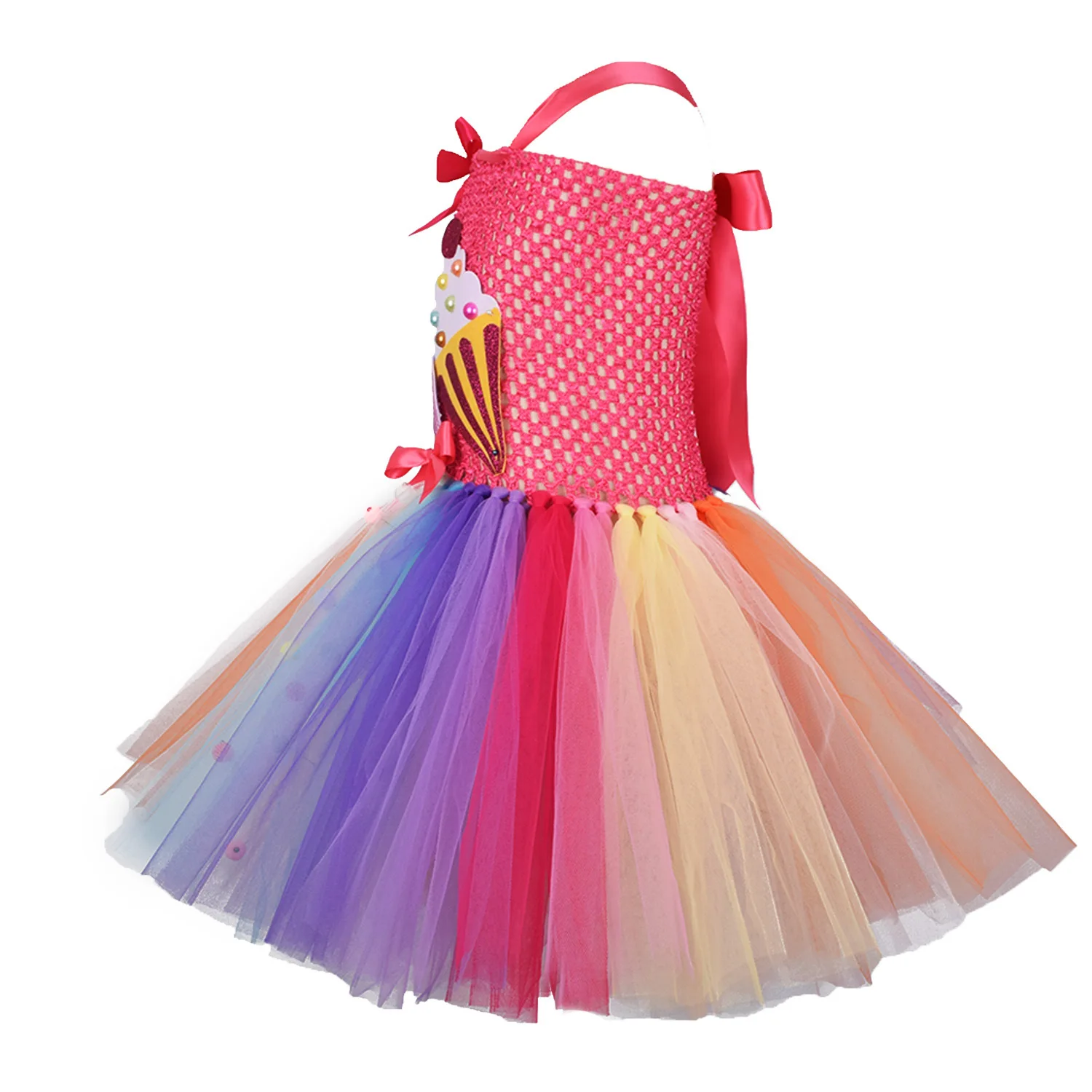 Costume de crème glacée arc-en-ciel pour enfants, robe de princesse pour filles, robes de cosplay d'Halloween, tutu pour enfants, tenue d'anniversaire de dessin animé pour tout-petits