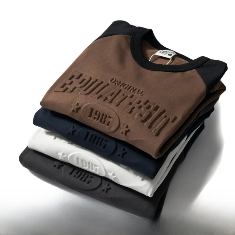 

Loose Fit round Neck Long Sleeve Printed Sweatshirt Men's T-Shirt Casual Versatile Base Layer Top Trendy Contrast Color 3D Print