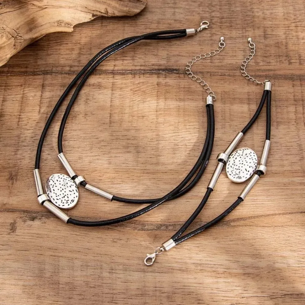 2 pçs/set moda boêmio elíptico pingente colar grande elegância colar pingente vintage corrente gargantilha