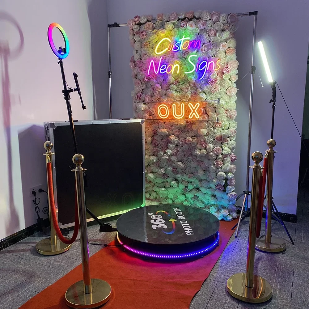 Oux 2022 رائجة البيع التخصيص 360 كابينة تصوير Selfie التلقائي تدور عيد الميلاد حفل زفاف كابينة تصوير
