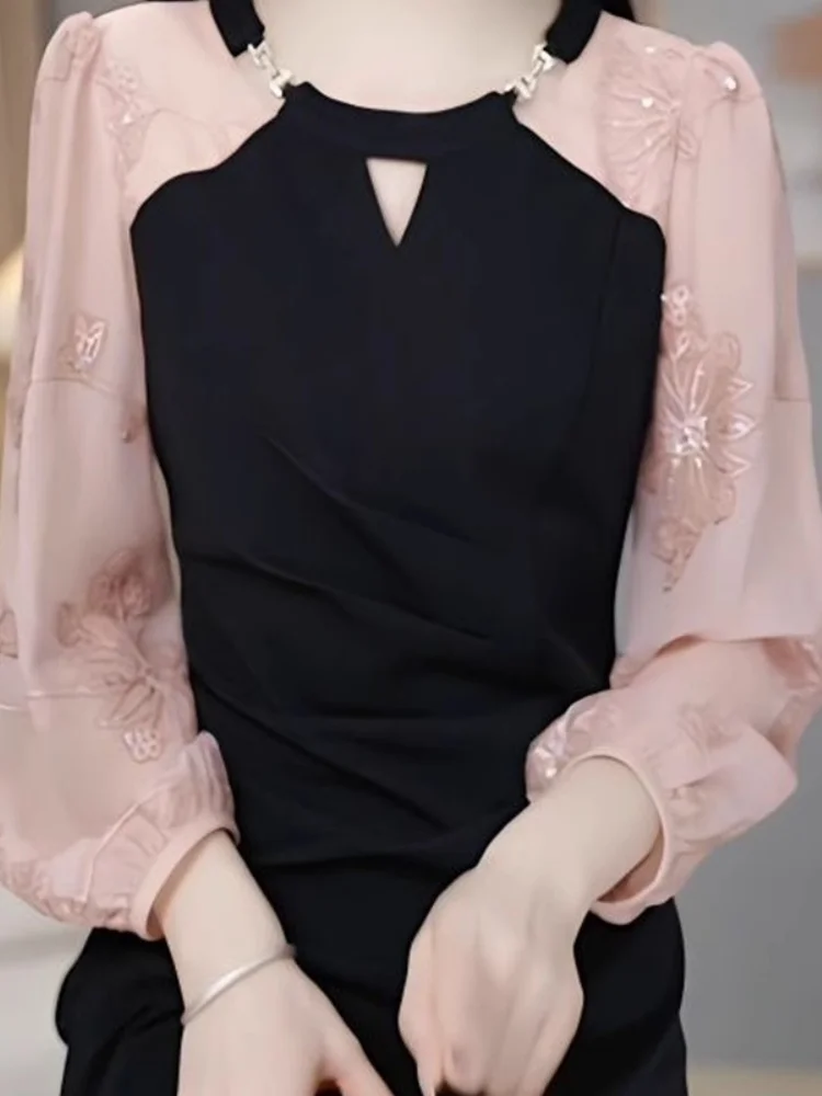 Ele emendado longo sve midi dr feminino faion primavera outono novo sle ladylike tamanho grande camada base saia de comprimento médio