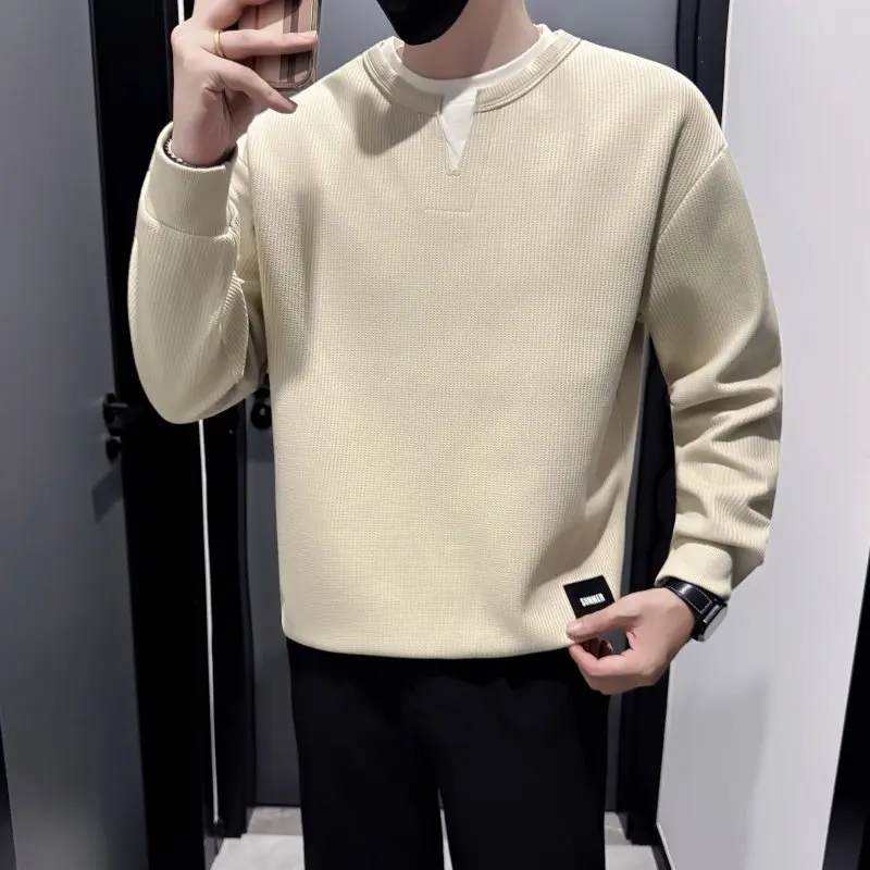 

Мужская модная толстовка с длинным рукавом, свободного кроя, с двойным воротником, имитация двухслойности, осенняя новинка, универсальная базовая модель