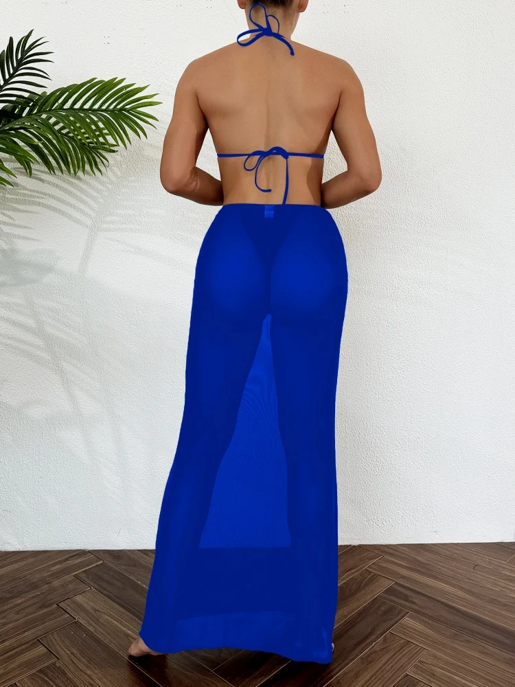 Costume da bagno donna bikini 2025 Nuovo design halter solido Bikini Set Costumi da bagno sexy con lacci Estate Set da 3 pezzi Costume da bagno beachwear