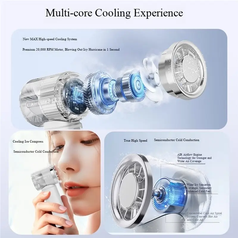 ABWM-High-Speed Handheld Fan Portable 3000Mah Rechargeable 120 Wind Speed Levels Adjustable Mini Foldable Design