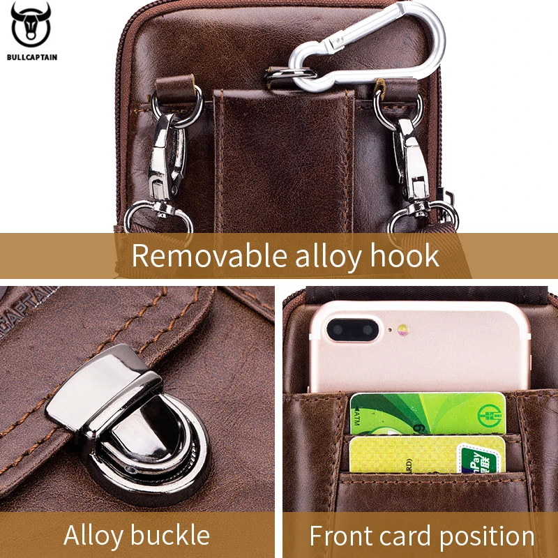 BULLCAPTAIN Genuine Leather Vintage Waist Packs Men Travel Fanny Pack Belt Bum shoulder Bag Waist Bag Mobile Phone Pouch