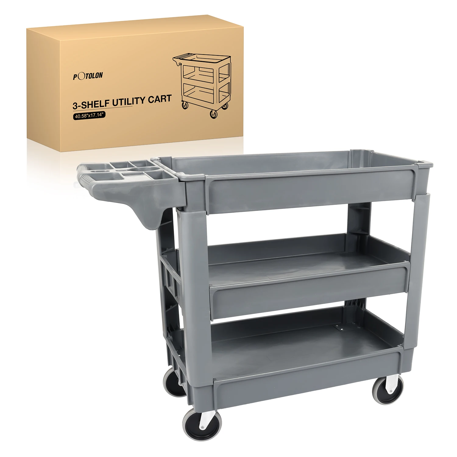 Heavy Duty 2-Shelf Plastic Utility Cart - 550 lbs Capacity Rolling Service Cart with 5