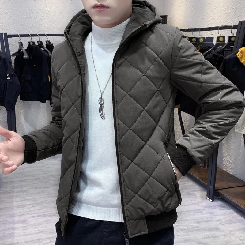 Cotton-padded Men 2024 Winter Korean Down Padded Jacket  Coat Hooded Black Slim Short Cotton  Jackets for  Q778