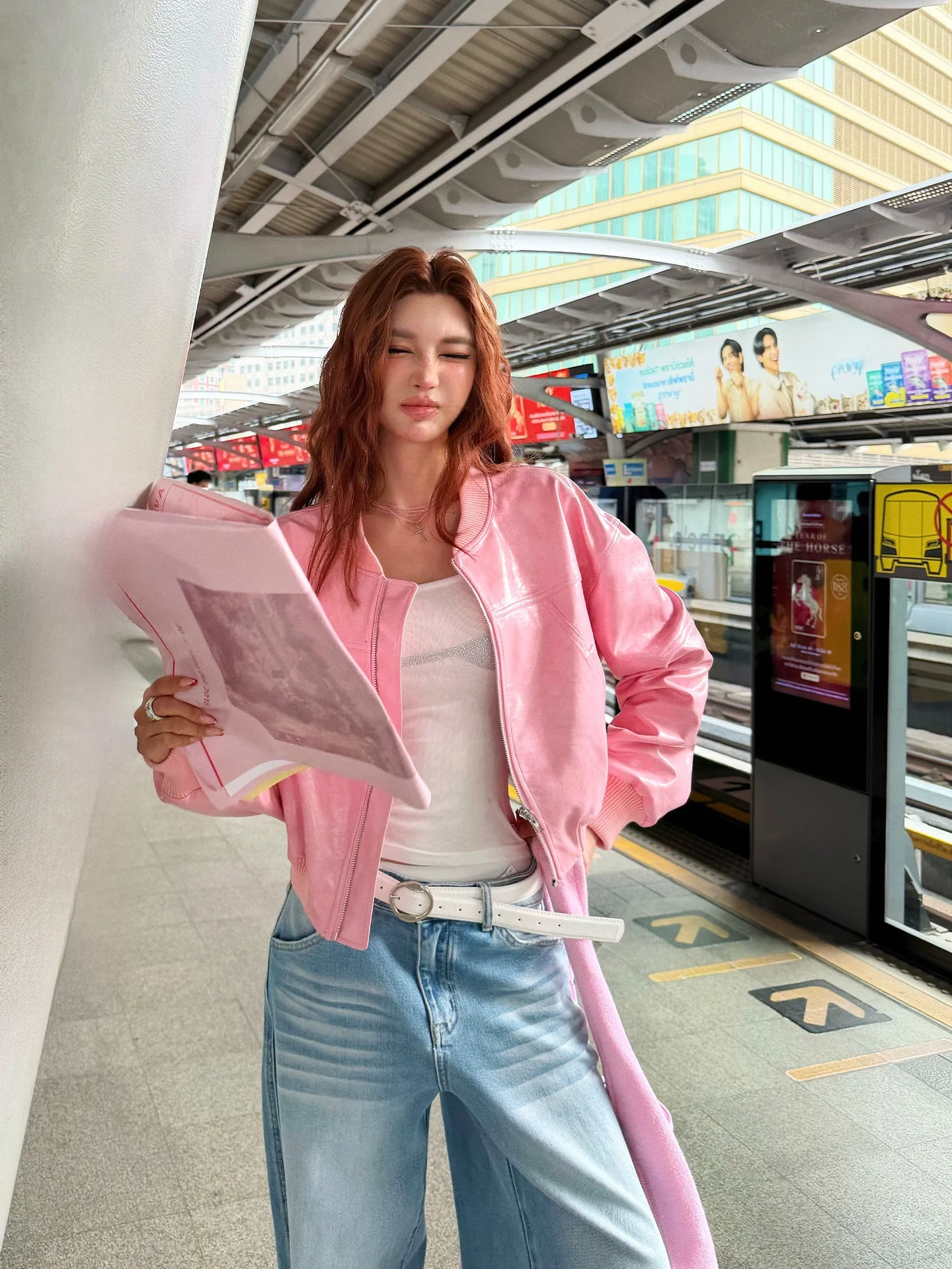 

Super Soft Pink Cotton Leather Jaet Women's Loose Sle Korean Faion Early Spring Casual Windproof Zipper ort Coat
