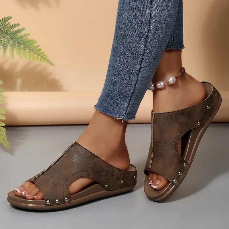 2025 الصيف المفتوحة تو المرأة النعال موضة عادية جديدة حجم كبير برشام منصة صندل خشبي مريحة عالية الجودة النعال #3