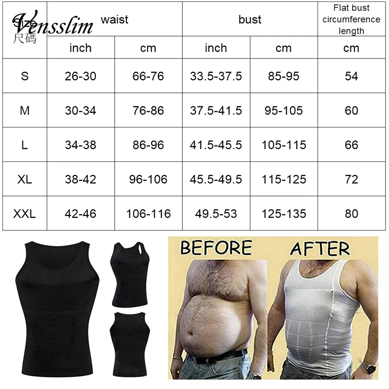벤슬림 남성용 압박 바디 쉐이퍼 탑 복부 트리머 뱃살 조절 조끼 가슴 복부 허리 트레이너 체중 감량 셔츠