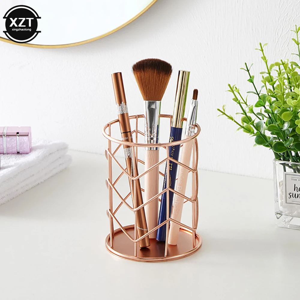 1PCS Cosmetics Makeup Brushes Storage Box Cylindrical Case Storage Lipstick Brush Pen Holder Organizer Wrought Iron Pen Storage